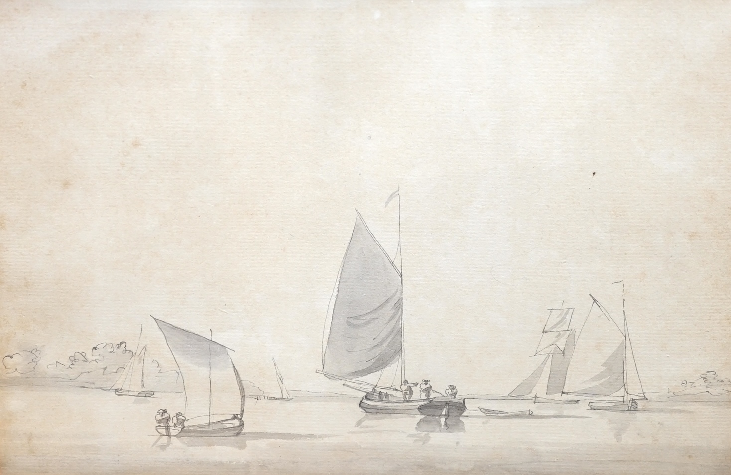 William Anderson (1757-1837), monochrome watercolour, Sailing boats, 18 x 27cm. Condition - fair, discolouration